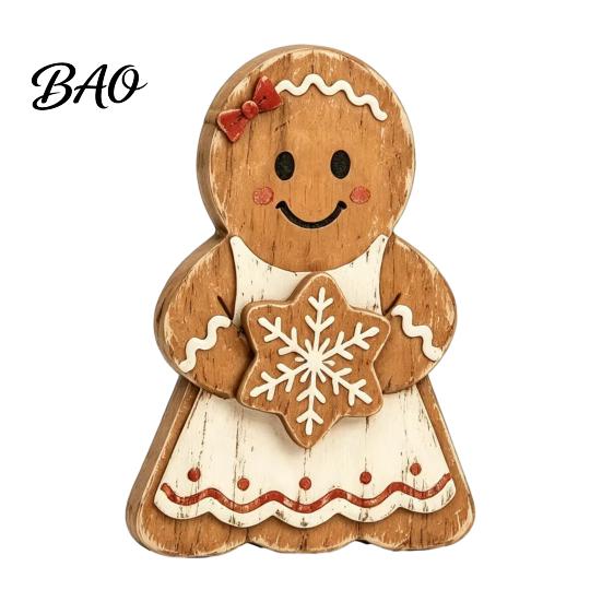 Christmas Window Display Ornaments Wooden Gingerbread Man Decor, Rustic Gingerbread, Candy Cane House Figurines, Xmas Family Gathering Decorative