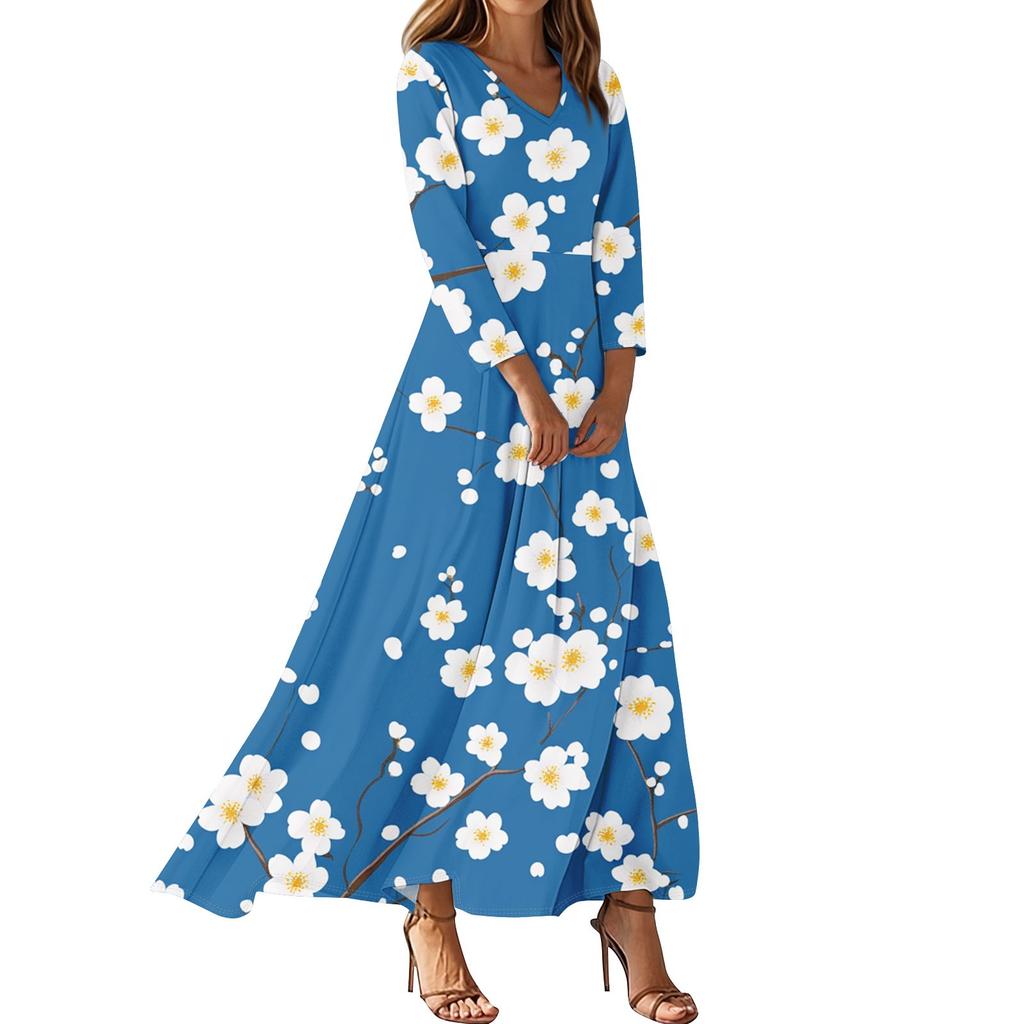 Women's Three-quarter Sleeves Fashionable Floral Print Loose Casual Comfortable Dress