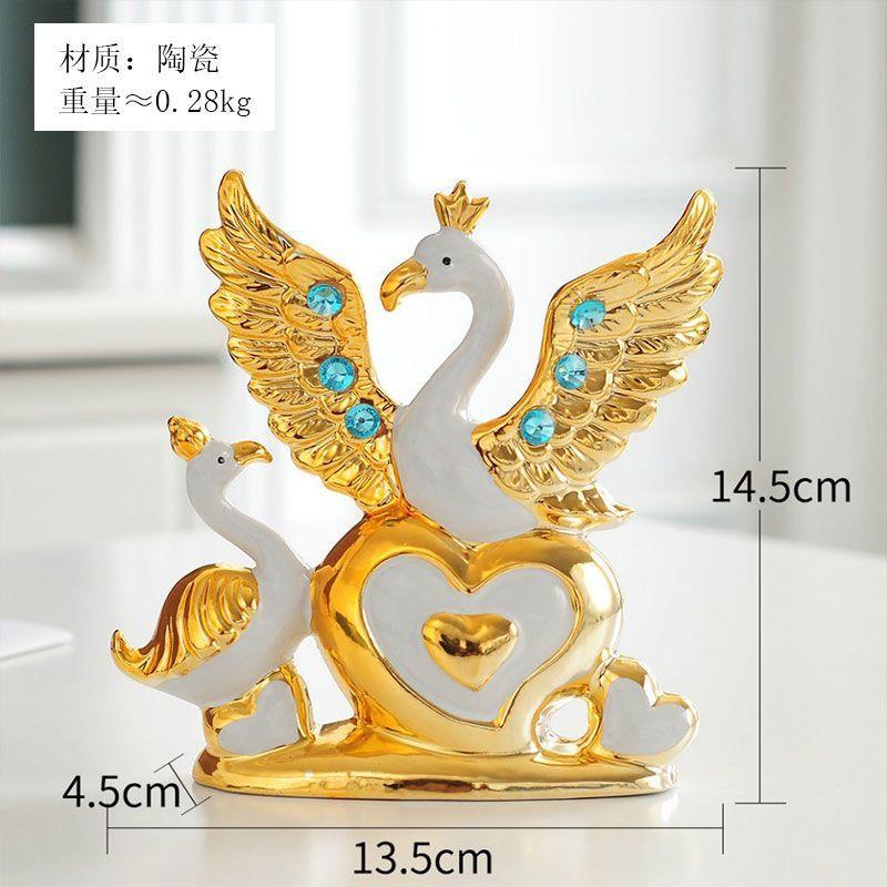 Gold-plated Swan Wedding Gift Ceramic Vase Ornaments Home Furnishing Decoration Crafts Livingroom Creative TV Table Figurines