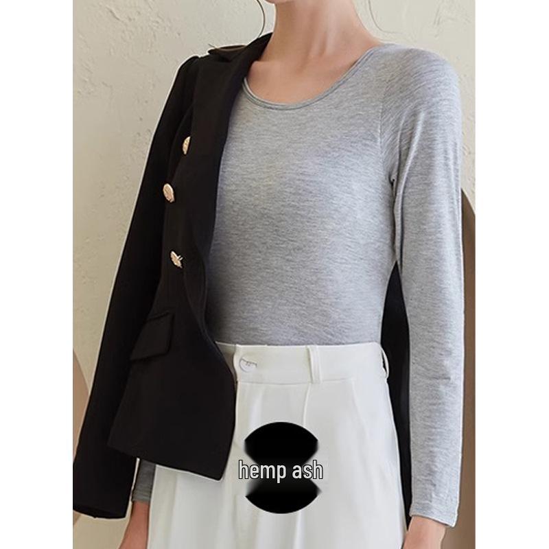 Modal Long-Sleeve Women's Base Shirt with Chest Pads, No Underwire, Integrated Cup, Autumn/Winter Outerwear & Sleepwear