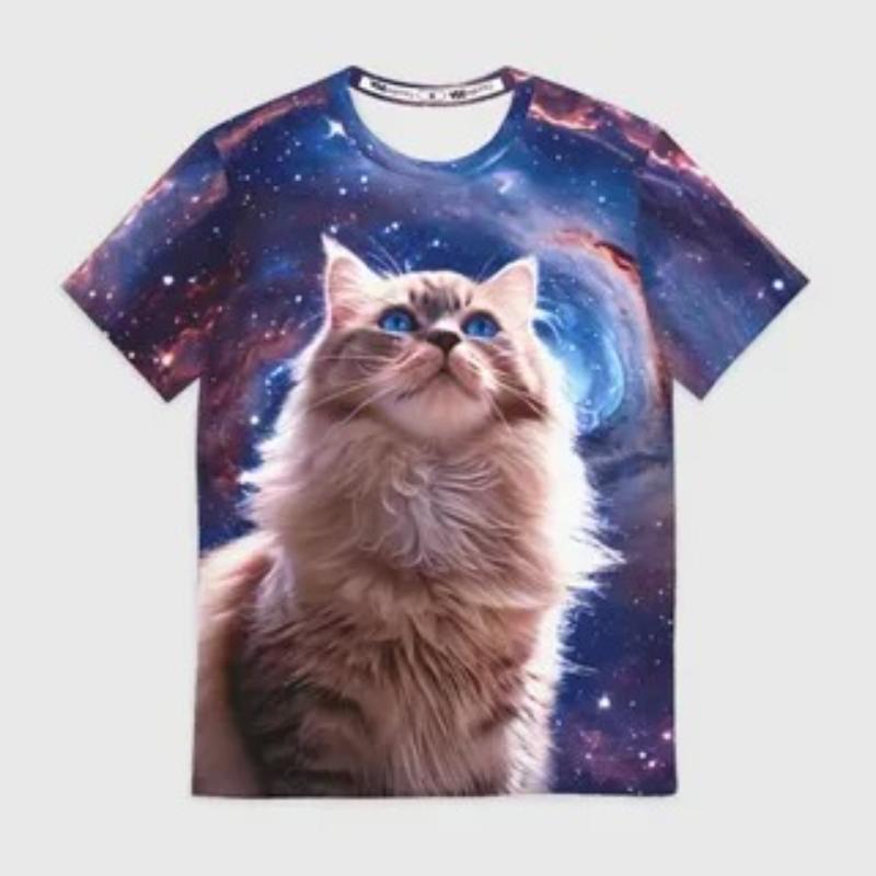 Children's Cartoon Kitten Print Cute Multi-color T-shirts Girls Fashionable Soft Comfortable T-shirt