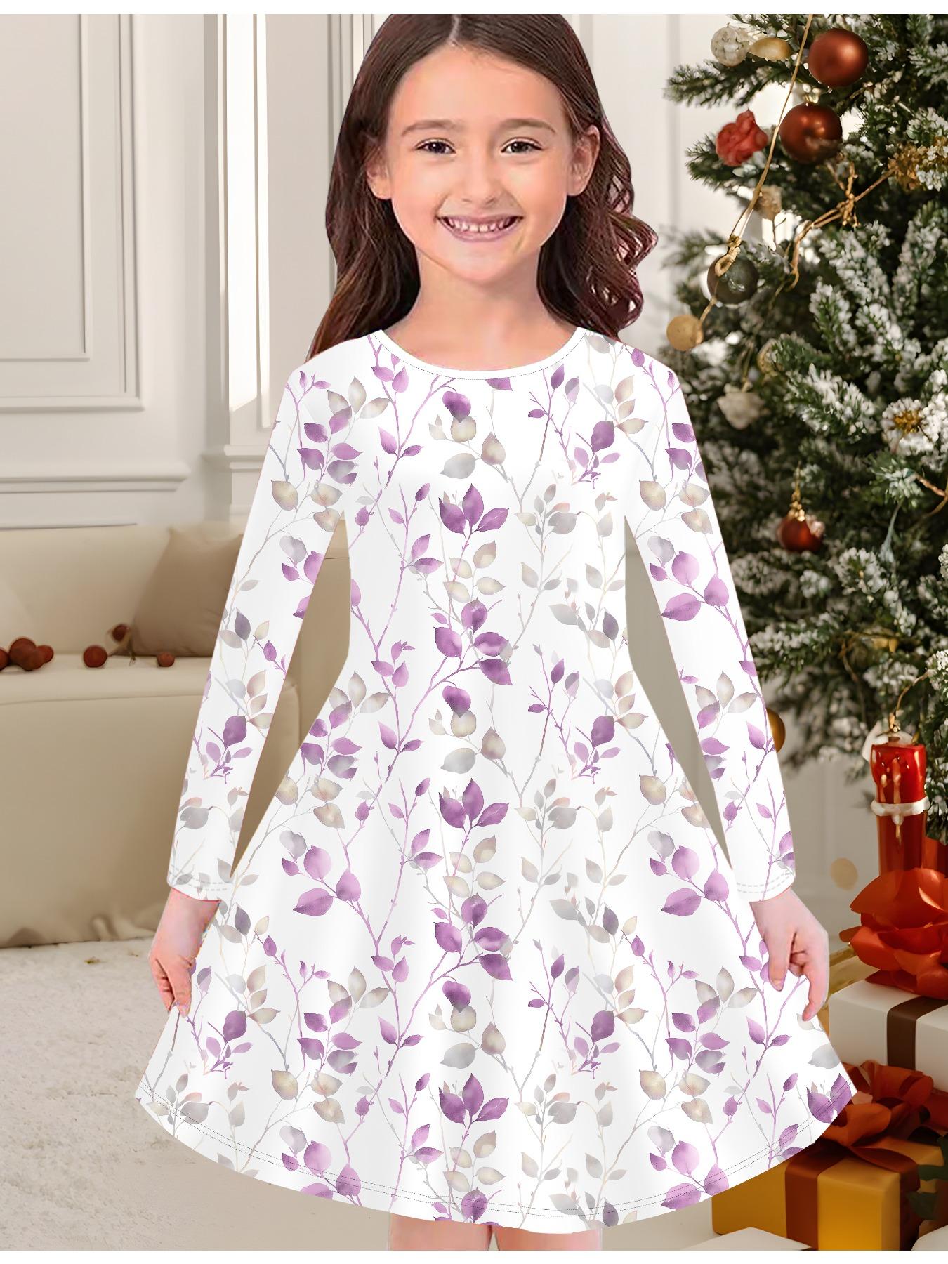 

Girls Autumn and Winter Fashion Dress, 3D Butterfly Print Round Neck Long Children s T-shirt Dress, Casual Versatile, Christmas Clothing 170 розовый