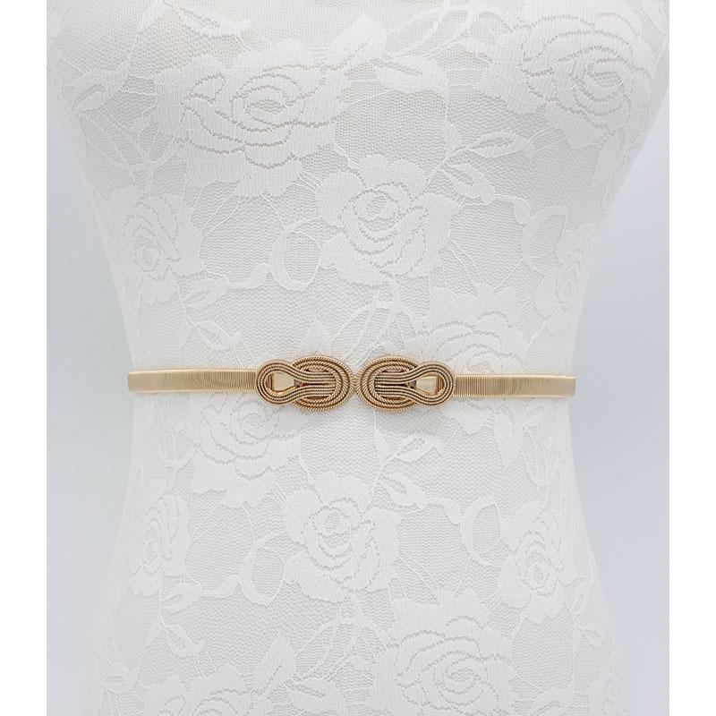 Women's Gold Elastic Waist Chain Belt for Dresses - Versatile Skinny Metal Waistband
