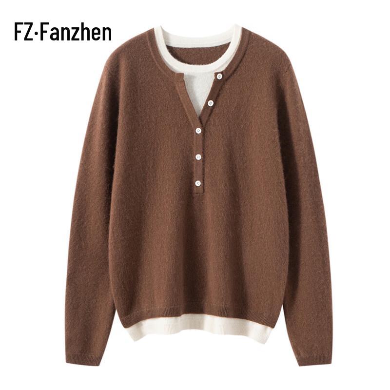 Fanzhen Women's Faux Two-Piece Cashmere Blend Sweater