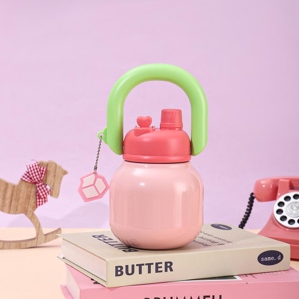 650ml 316 Stainless Steel Big Belly Insulated Bottle Portable Double-Wall Vacuum Thermos, Dual Drinking Spout Handle Water Cup