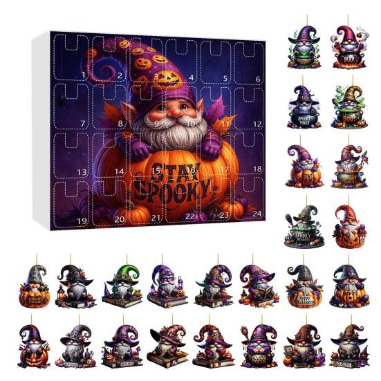 2025 Halloween Wichtel Adventskalender 2D Acryl Hängeornamente Set 24 Tage Countdown-Kalender für Feiertags-Heimdekoration