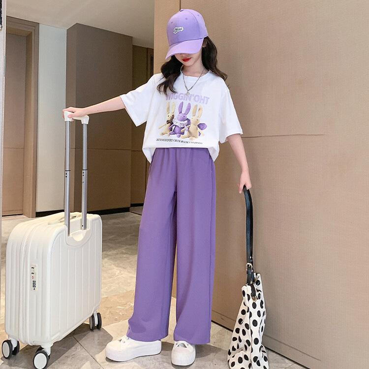 Teenager Mädchen Cartoon Hase Kleidung Set Sommer Kinder Mädchen T-Shirts + Hose 2-teiliger Anzug Kinder Oberteil Hose Outfits Trainingsanzüge