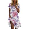 Women's Casual Fashion Stand Collar Floral Print Short Sleeve Dress