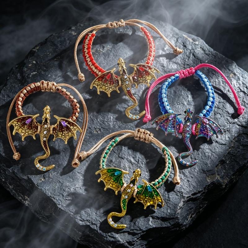 Vintage Hand Woven Dragon Hand Rope Enamel Diamond Inlaid Flying Dragon Jewelry Waterproof for Travel Wear