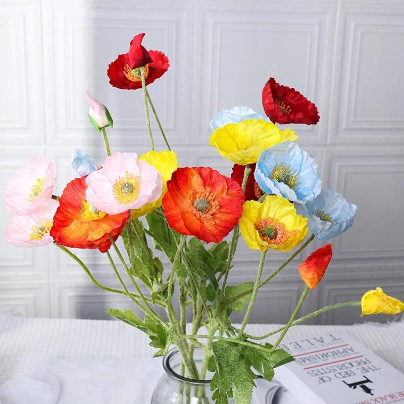Artificial Poppy Flowers Bouquet Silk Fake Flowers For Home Decor Garden Marriage Room Wedding Decoration DIY Vase Accessories