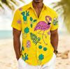 Men's Flamingo Tropical Fruit Print Short Sleeve Shirt, Spring Summer Fun Hawaiian Vacation Blouse, Loose Casual Top