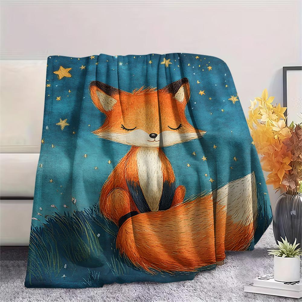 Fox Print Flannel Blanket, High quality Comfortable for All Seasons, Home Decor, Warmth and Comfort, Perfect for Christmas Gifts