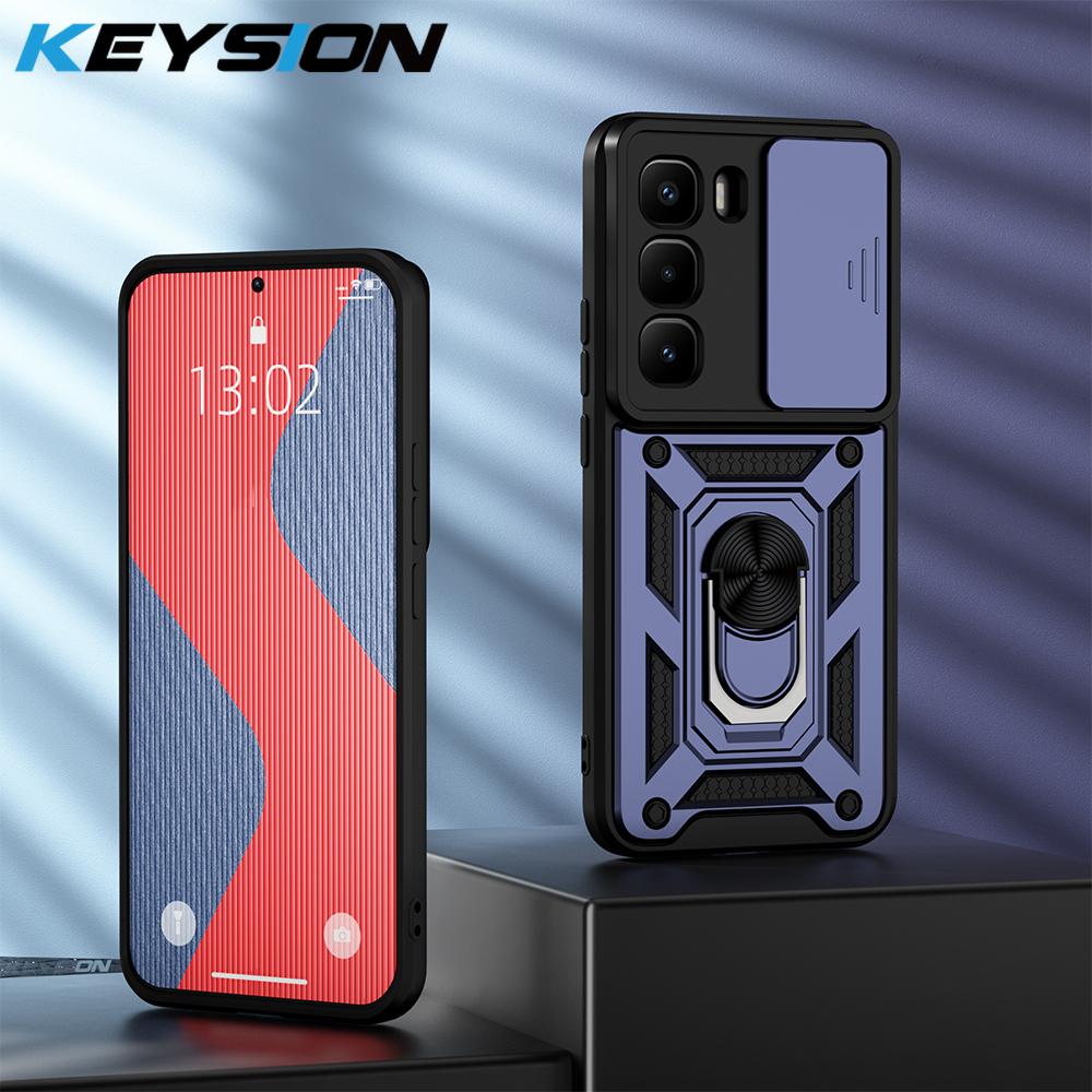 

KEYSION Противоударный чехол для Infinix Hot 60 Pro+ с защитным кольцом для объектива камеры-слайдера и подставкой, чехол для телефона для Infinix Hot 60 5G 60i 4G for Infinix Hot 60 Pro+ синий