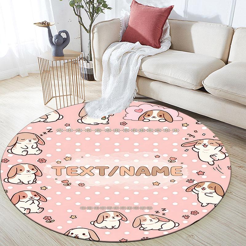Custom Name,Kawaii Animal Pattern Art pattern round rug,Carpet Rug for Living Room Bedroom Playroom ,Non-slip Floor Mat,Holiday Gifts and Birthday Gif