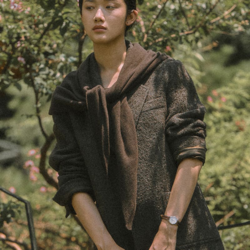 WISELY VELVET CASHMERE SHAWL MUFFLER_BROWN