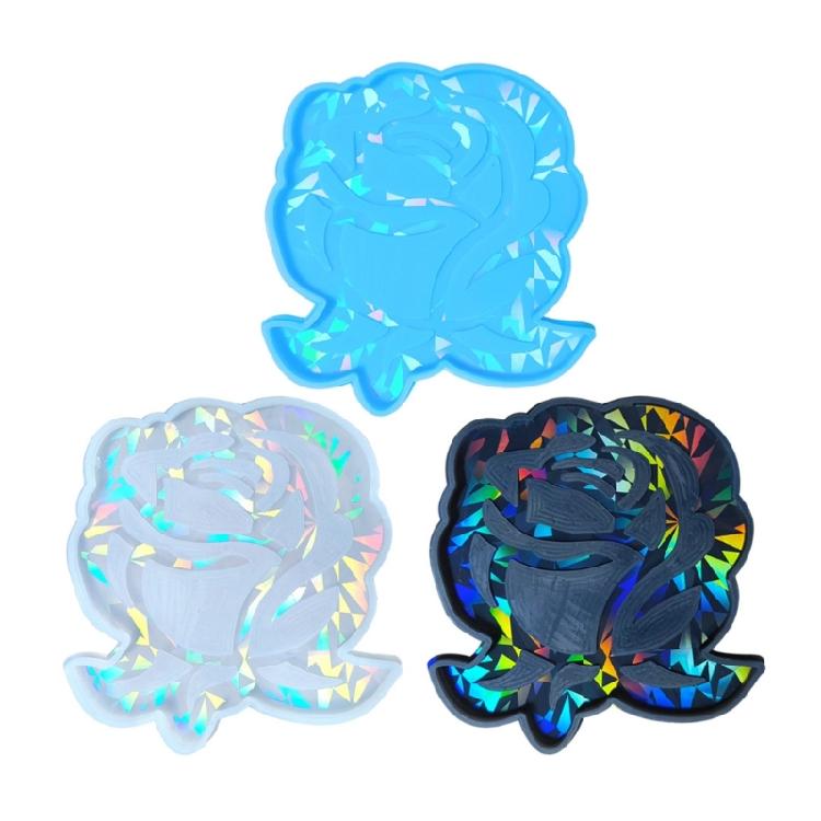 Rose Flower Resin Mold Holographic Coaster Silicone Mold Crystal Flower Molds