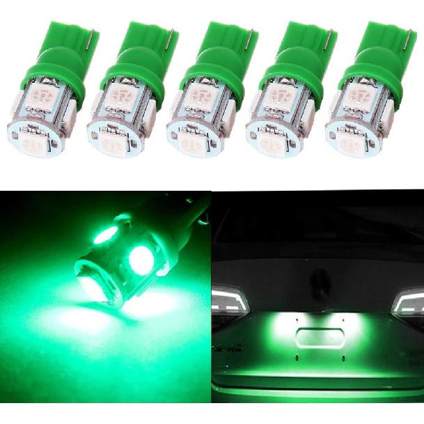 cciyu 194 Extremely Bright:LED Bulbs T10 5-5050-SMD Light Lamp License Plate Light Lamp Wedge T10 168 2825 W5W Green Pack of 5