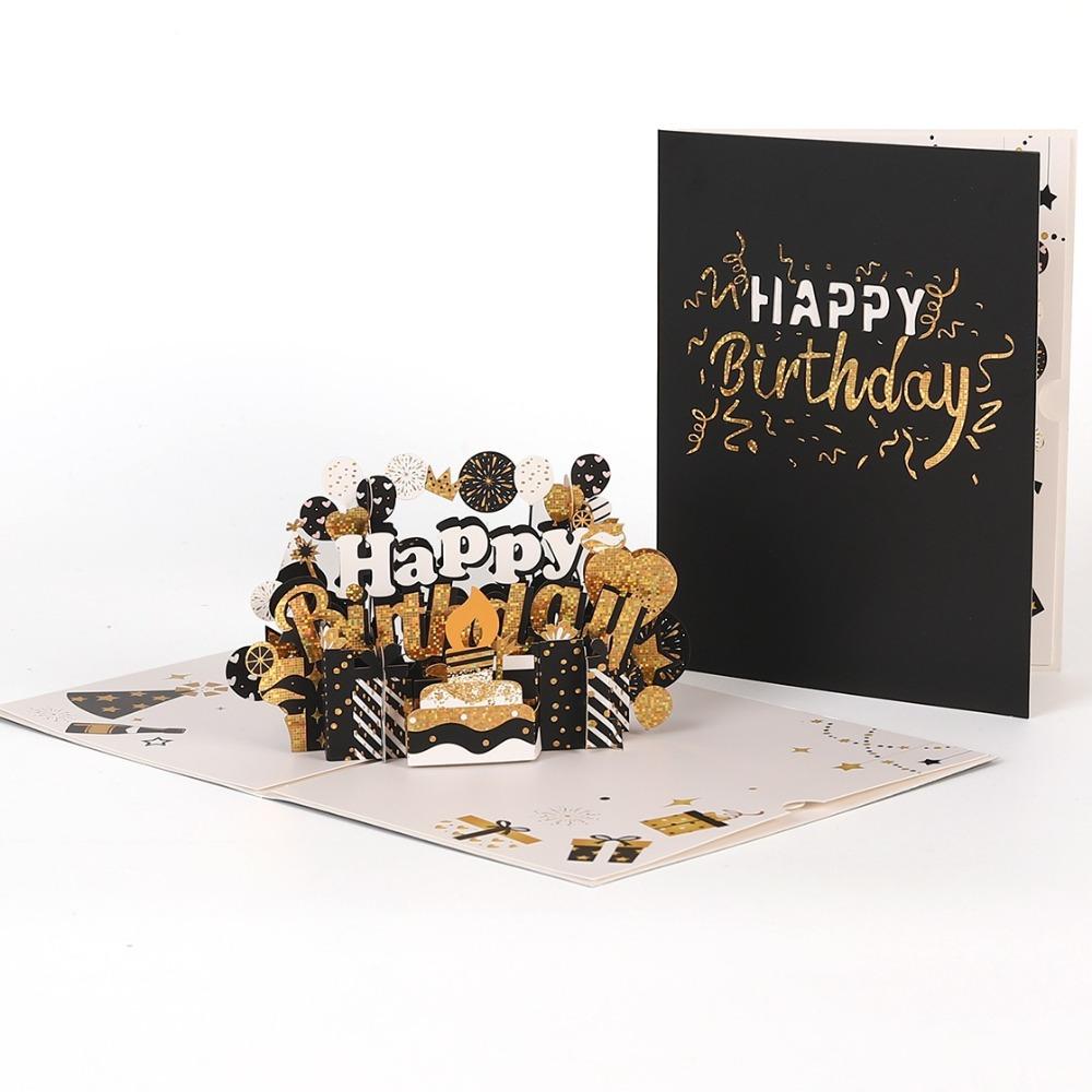 New 3D Happy Birthday Card Pop Up Foldable Gift Card Four-Layer Birthday Cake Best Wishes Greeting Card Birthday Party