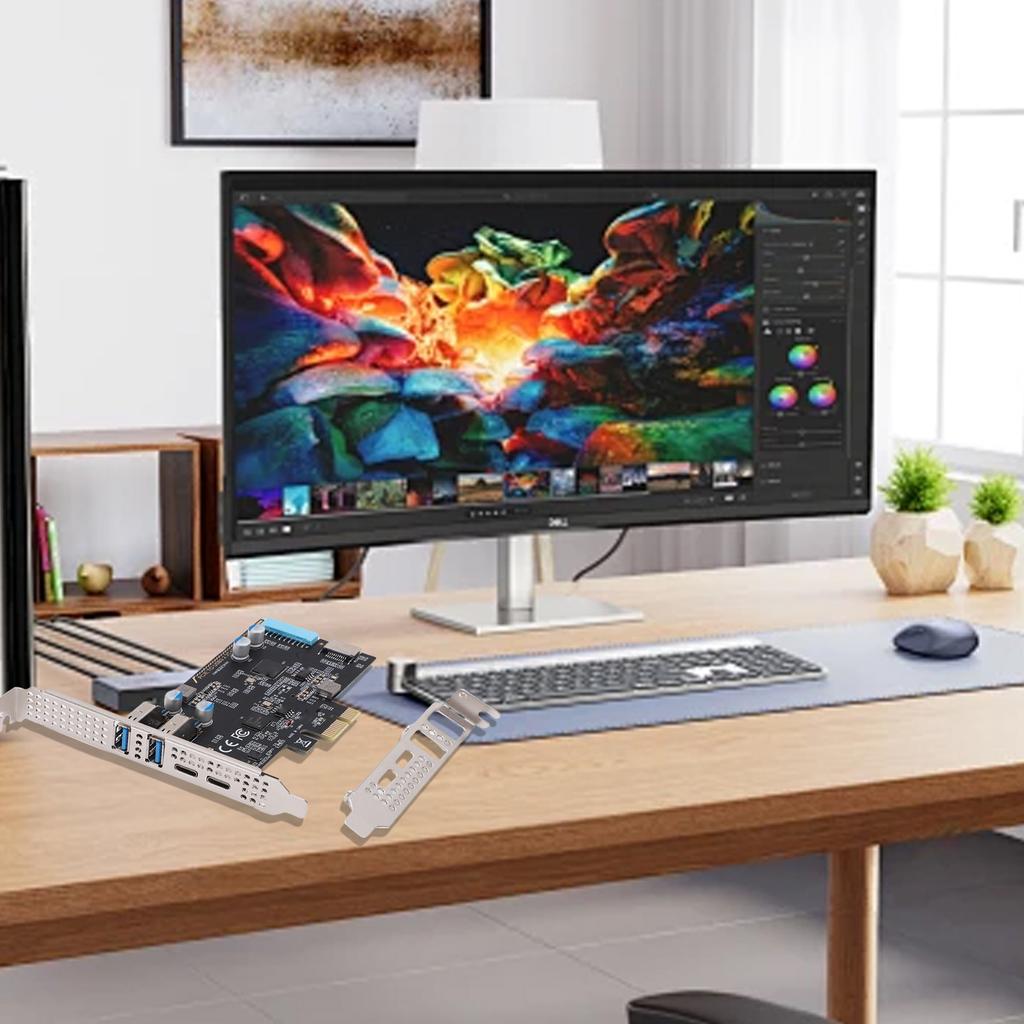 PCIE to USB 3.2 Gen 1 Card 10Gbps Bandwidth 4 USB PCIe Expansion Adapter Card for Desktop PC