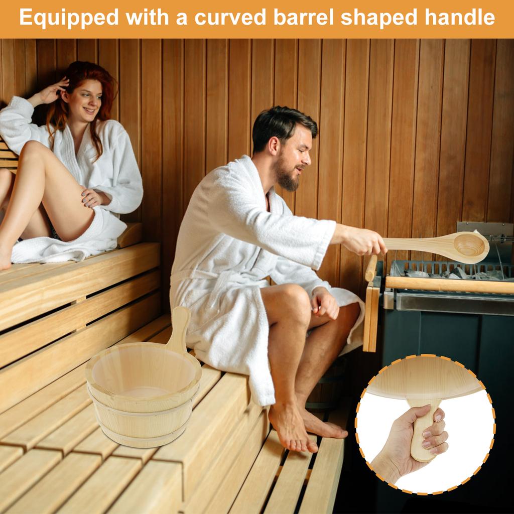 4L Wooden Sauna Bucket with Handle Sauna Bucket and Ladle Set Practical Sauna Water Bucket and Ladle Portable Wood SPA Bucket