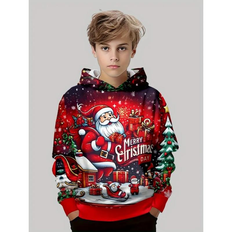 Kids Clothes Funny Christmas Hoodies Santa Claus Reindeer Long Sleeve Thin Sweatshirt for Boys Girls 3-10Y Xmas Gifts for Child