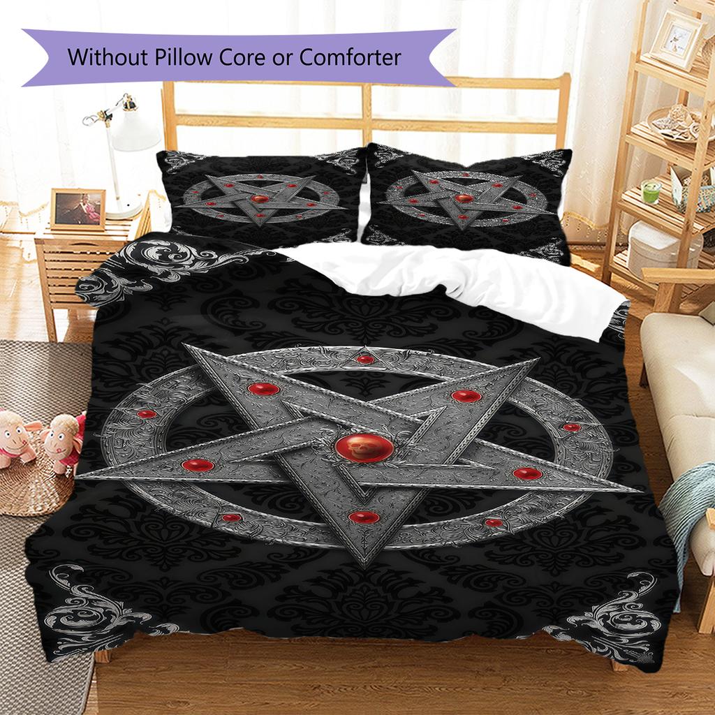 Satan Symbol Pattern Bedding,Quilt Set Quilt Cover Pillowcase Home Birthday Gift (1 * Duvet Cover + 2 * Pillowcase, Without Core)