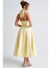 2026 Women's Exquisite Jacquard Halter Deep V High Waist A-line Dress