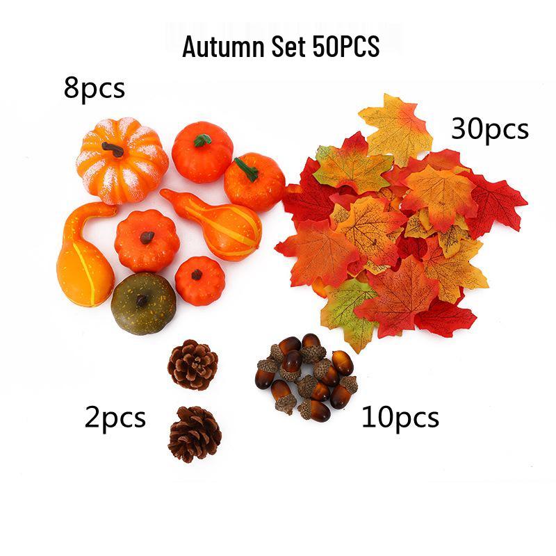 Autumn Decor Set: Foam Pumpkins, Pine Cones, and Maple Leaves for Halloween and Thanksgiving