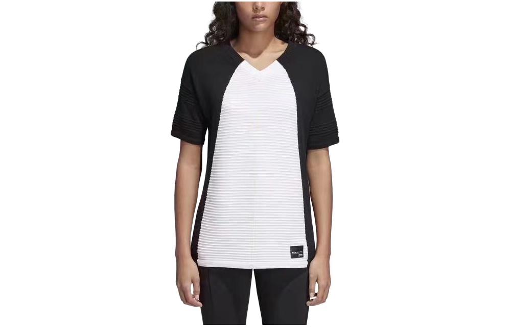 Adidas Originals T Shirts Women s Black V Neck Moderate Straight Fit CE3788 S