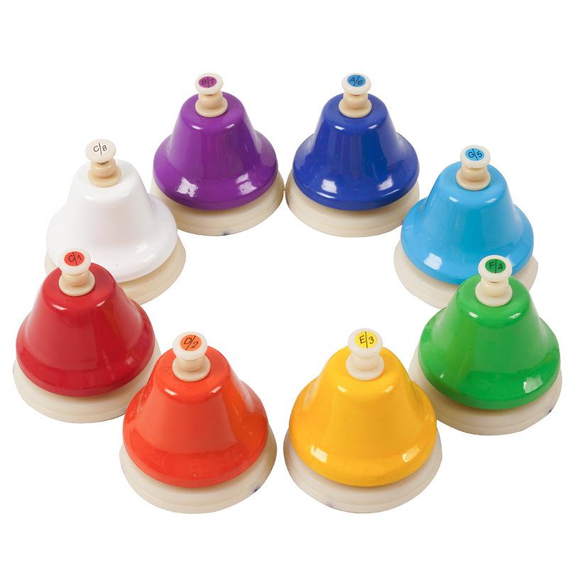 Clopot de mână cu 8 note pentru copii Jucărie muzicală Curcubeu Set de instrumente de percuție Clopoțel rotativ cu 8 tonuri Jucărie educațională pentru începători Cadou