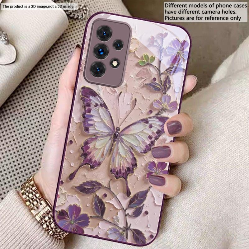 Elegant pink butterfly For Samsung A20 30 22 23 24 25 26 A31 32 33 34 A35 42 A50 51 52 53 54 55 56 70 71 72 73 glass phone case