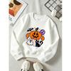 Sweatshirt for Boys and Girls Autumn Winter, Cartoon Jack-o-lantern with Arms, Black Cat, Small Ghosts and Bat Graphics - Casual Crew Neck Long