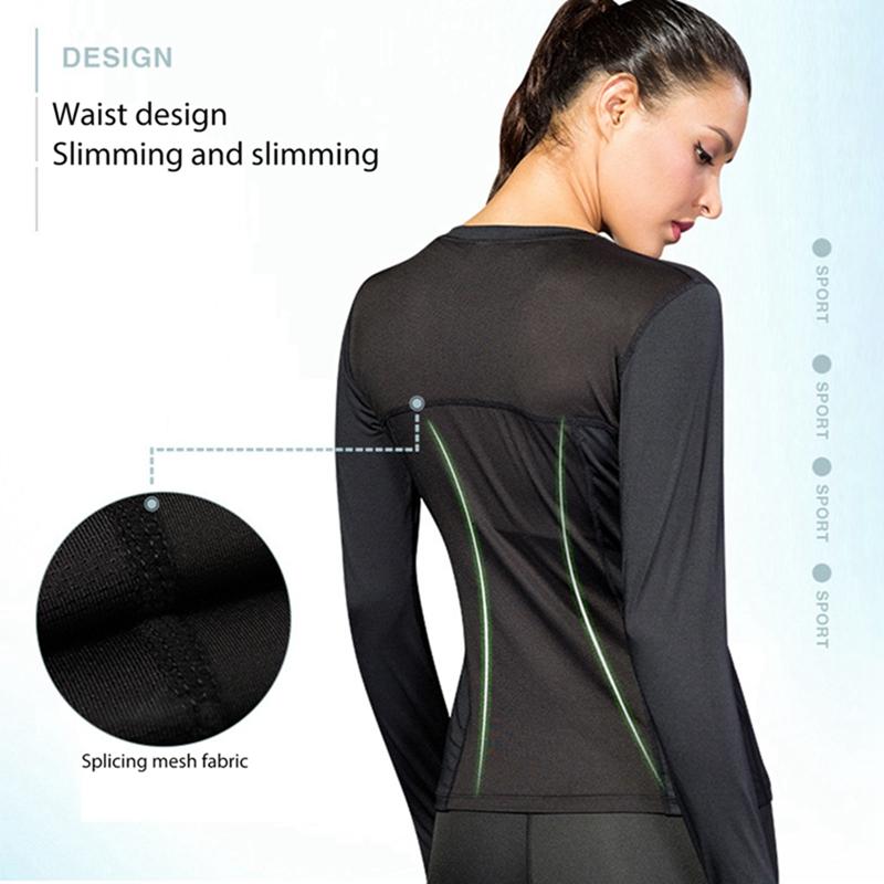 Women's Tight PRO Fitness Running Yoga Sports T-shirt Sweatwicking Quick Drying Mesh Panel Elastic Long Sleeve Top