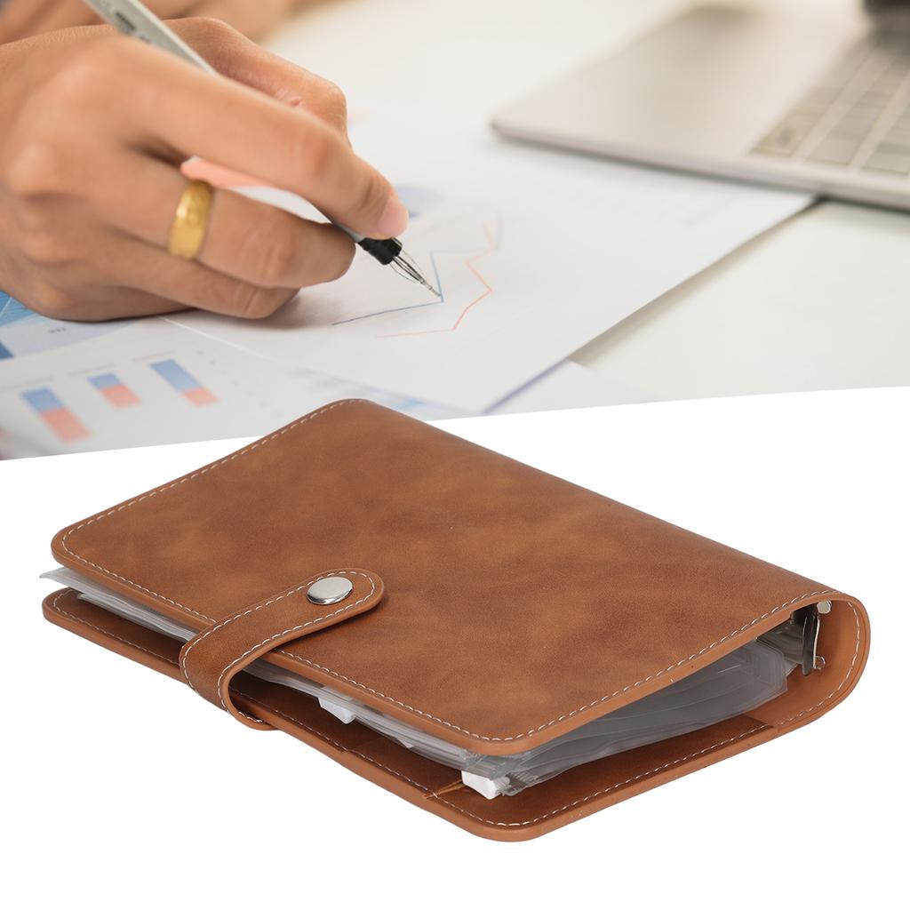 Cash     Portable Size PU Leather 6 Pre Punched Holes Budget   with 12 Clear Zip Pockets Small Labels