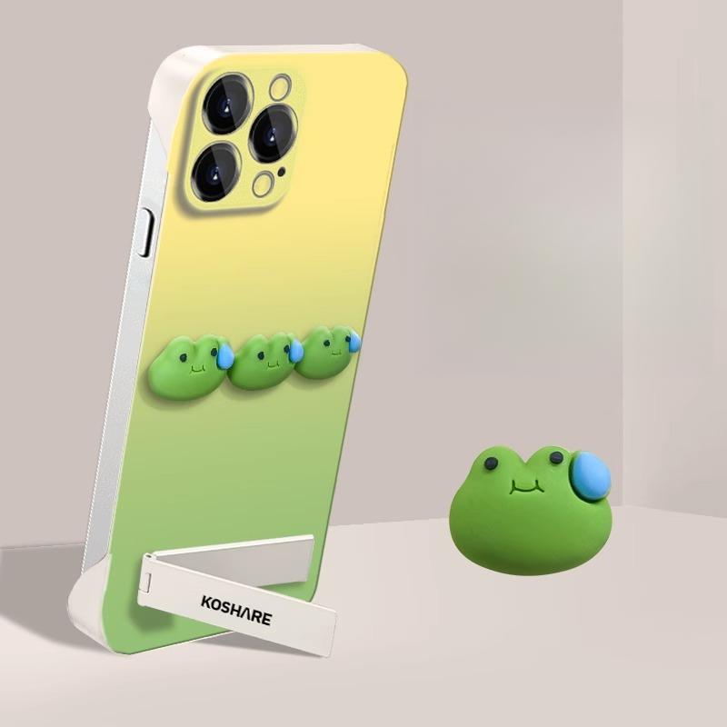 Gradient Three-dimensional Frog Stand Suitable for Apple 14 Mobile Phone Case 15PROMAX Frameless 13 Anti-fall 12 Bare Metal Sense