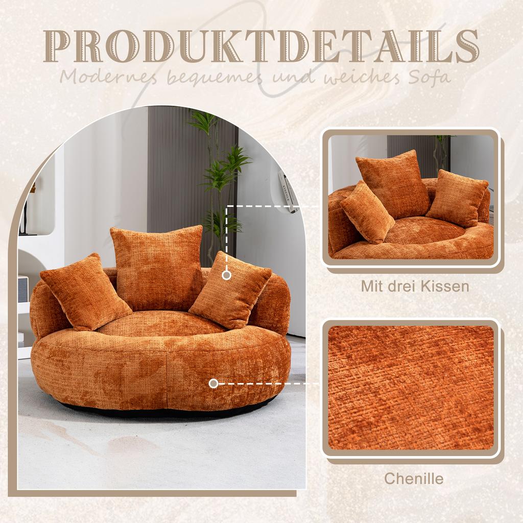 Lazy Sofa Lounger High Back Bean Bag Chair with Three Cushions for Adults and Children, Gaming Chair for Bedroom, Office (Orange Chenille)