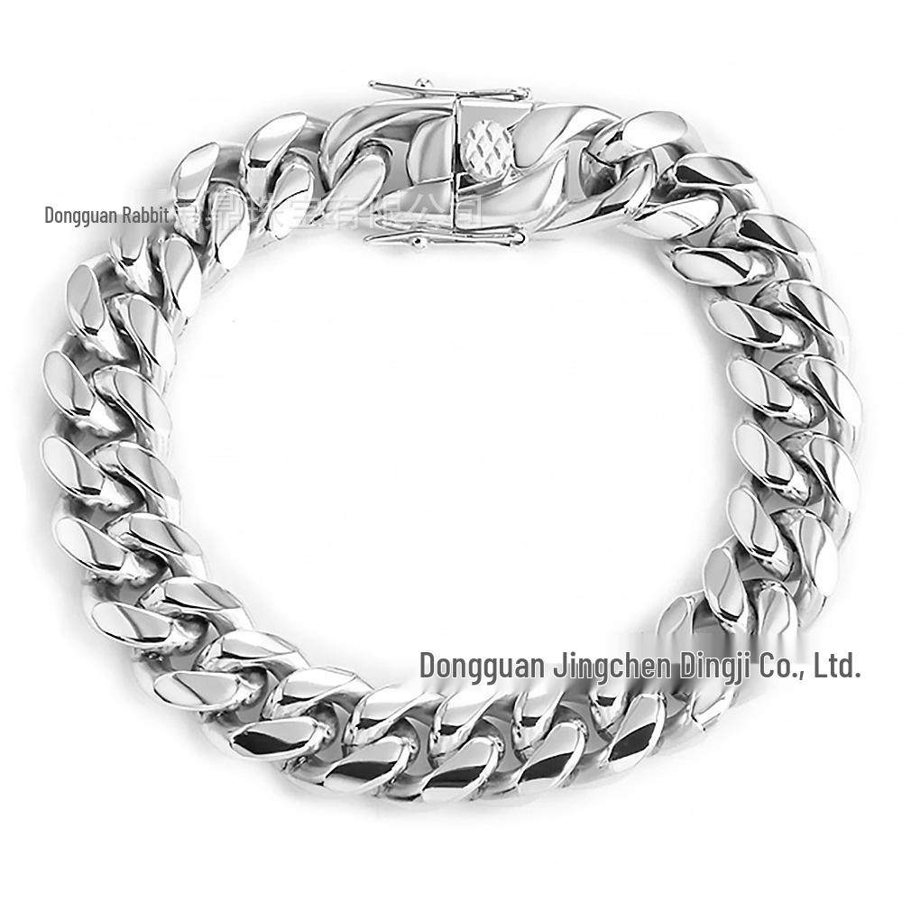 14mm Stainless Steel Cuban Link Bracelet with Dragon Clasp - Titanium Steel Hip Hop Style