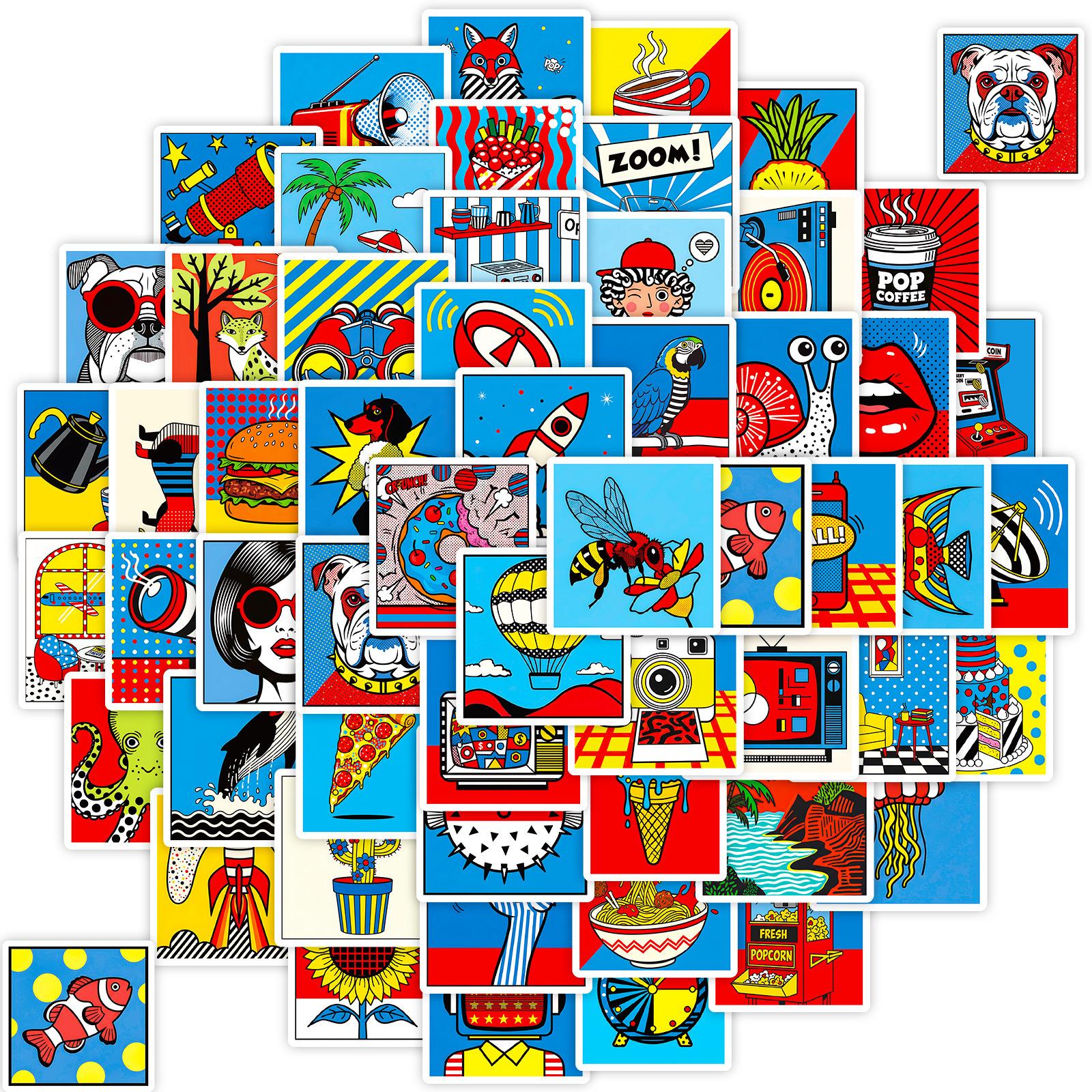 

56/112 Pcs Cartoon Pop Art Doodle Stickers for Stationery Box Desk Helmet Vase Cup Phone Laptop Reward Stickers