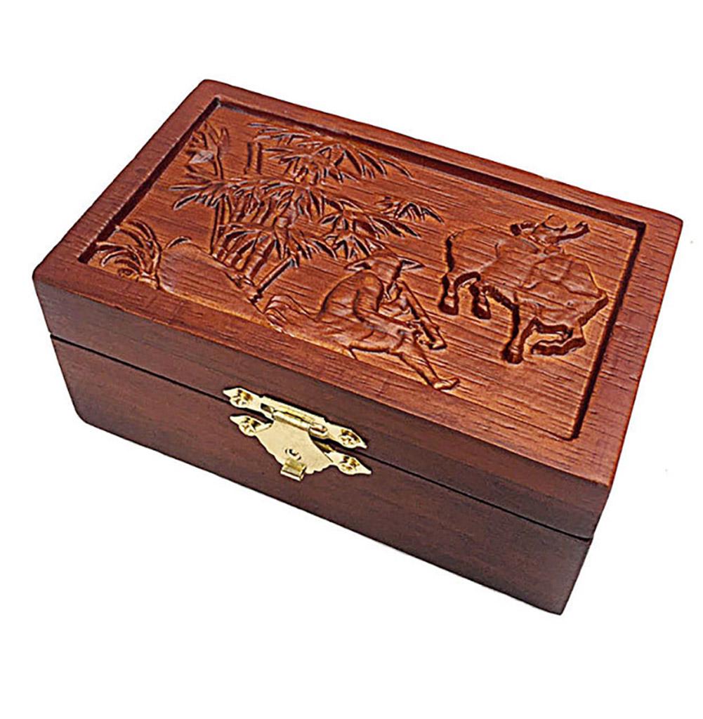 Boîte de rangement en bois Vintage, organisateur de bibelots de bijoux en relief avec boucle