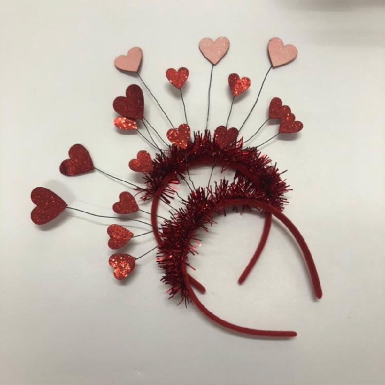 Valentines Day Glitter Tinsel Hair Hoop Red Sequin Heart Headband Party Hairband
