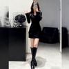 Petite High-End V-Neck Bell Sleeve Bodycon Dress with Cinched Waist Short Skirt