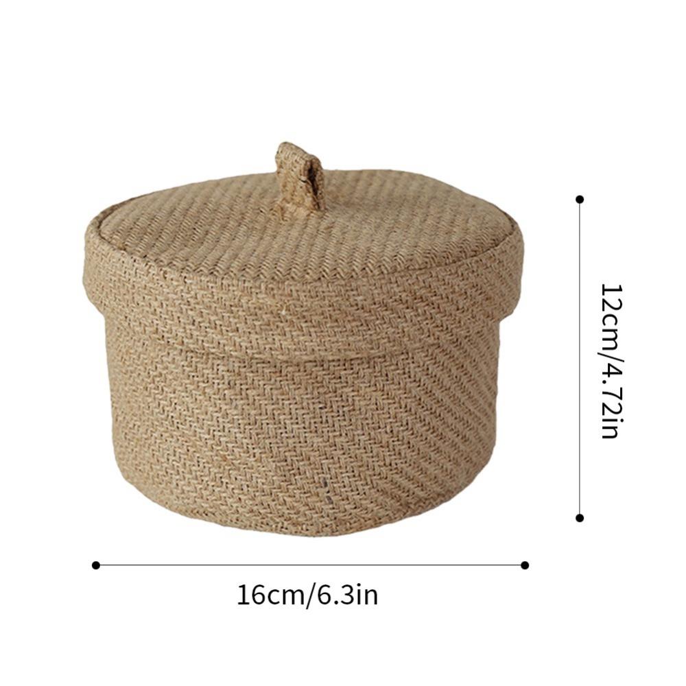 Wicker Seagrass Flower Pot Boxes Sundries Storage Baskets With Lids Weaving Snack Storage Box Jute Wardrobe Table Round Gift Box
