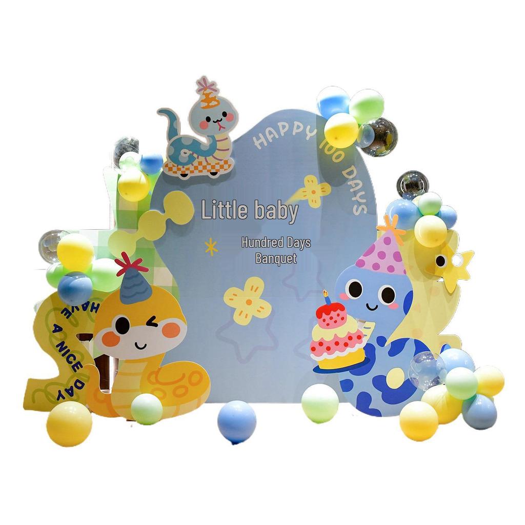 Baby Full Moon & 100 Days Celebration Decor Set - Snake Theme with Balloons for Boys and Girls