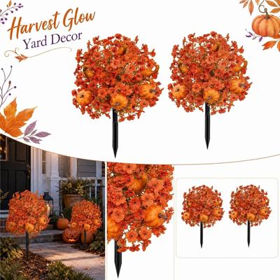 2pc Halloween Pumpkin Violet Eucalyptus Artificial Flower Garden Stakes Outdoor Decorative Plant Stakes for Yard Patio Lawn