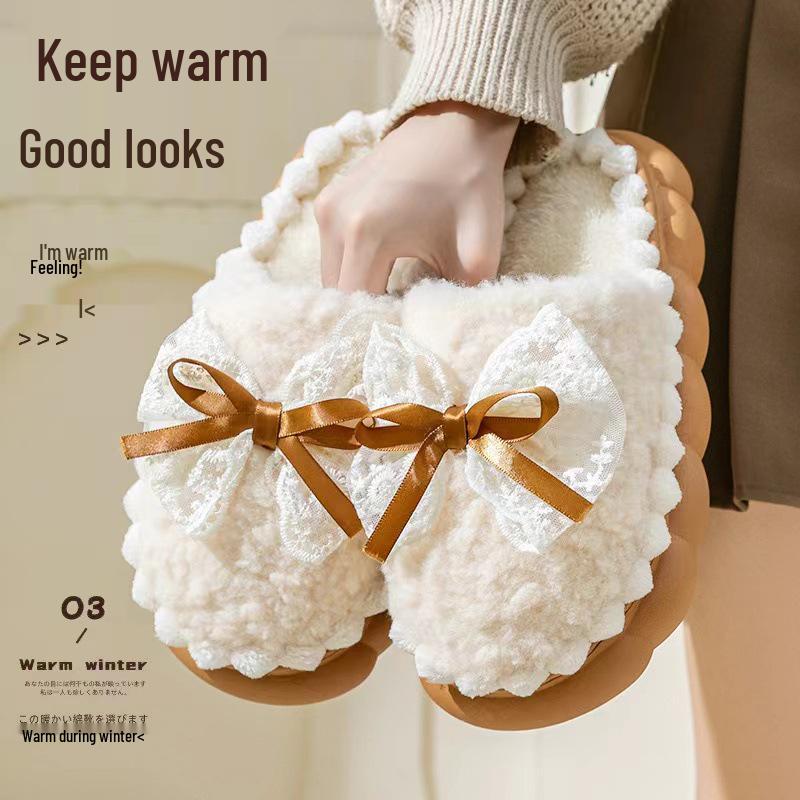 Women's Cozy Plush Bow Cotton Slippers - Anti-Slip, Warm, Cute Design for Autumn/Winter 2024