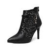 Außenhandel Übergröße Mesh Cool Boots Damen 2025 Sommer neu spitz paillettenbesetzt dünner Absatz hoher Absatz hohle Mesh-Stiefel
