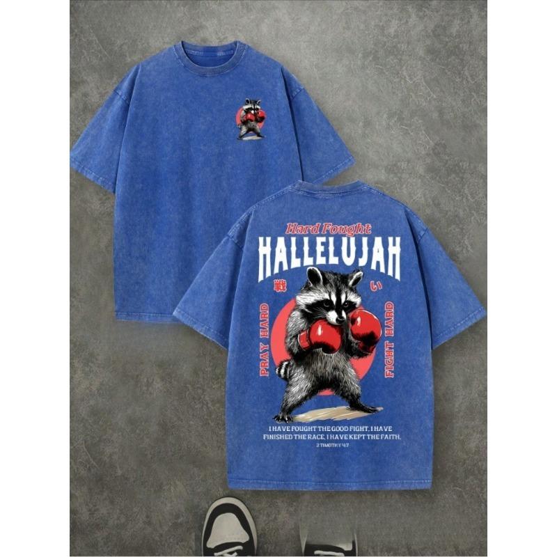 

European Size Men S Vintage Y2K Style Washed T-Shirt Featuring a Playful Raccoon Design, Perfect for Boxing Enthusiasts. 5XL синій