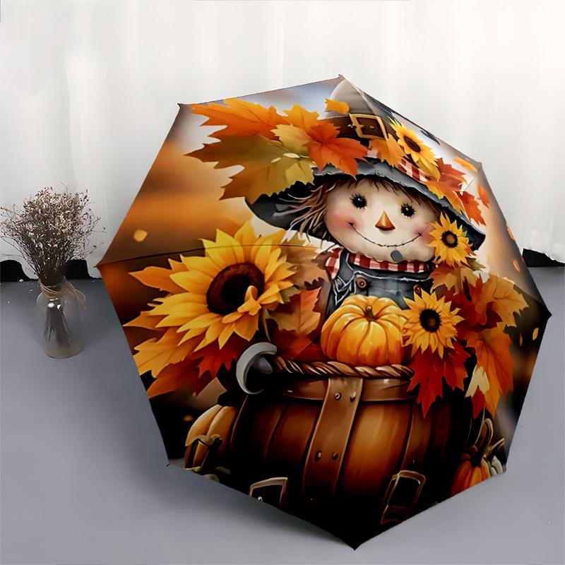 1pc Autumn Harvest Scarecrow Automatic Opening and Closing Practical Umbrella - Suitable for Various Occasions, Outdoor Activities, Lightweight and Du
