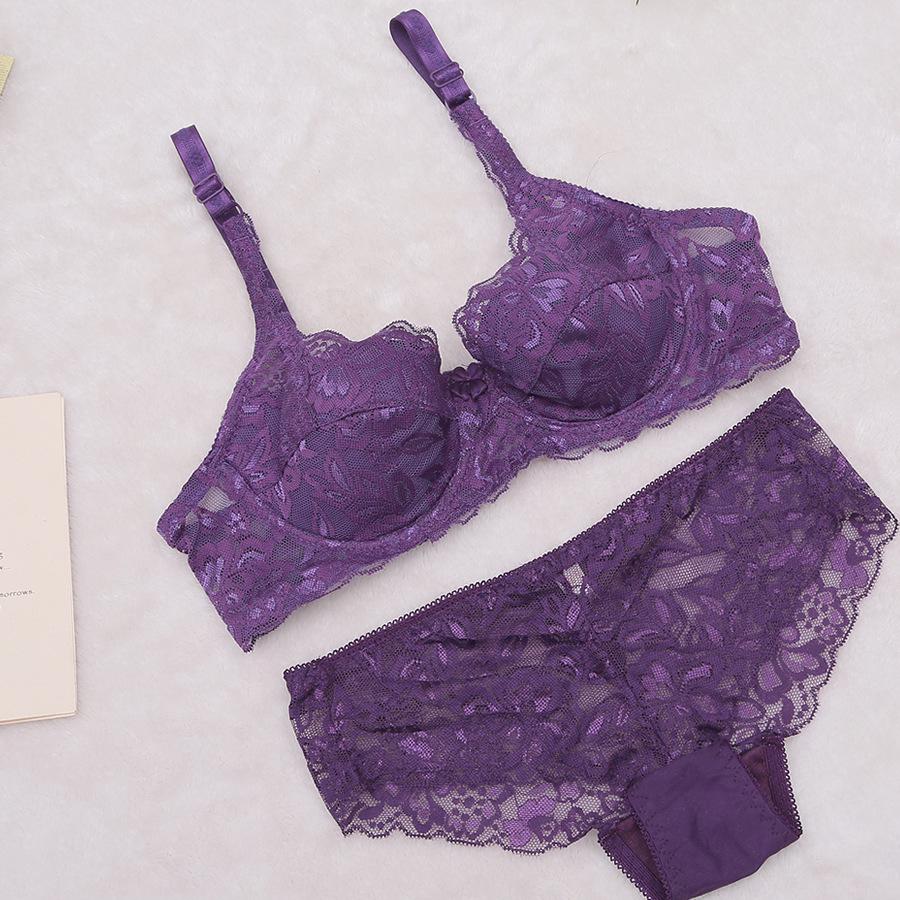 European Style Plus Size Ultra-Thin Lace Underwire Bra Set - Sexy, Transparent, Comfortable Sleepwear