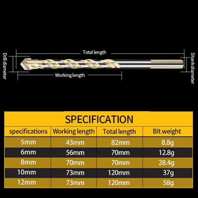 Exquisite Carbide Tip Drill Bit Drill Bit Tile Wood Metal 5/6/8/10/12mm Carbide Ceramic Concrete Multifunctional